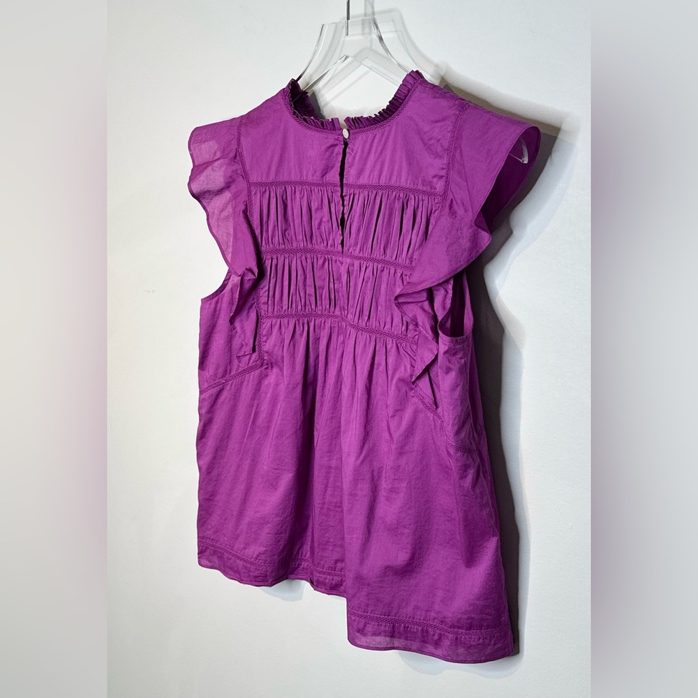 Rails Filomena Berry Purple Cotton Ruffle Sleeve Top Shirt Blouse - Picture 9 of 15